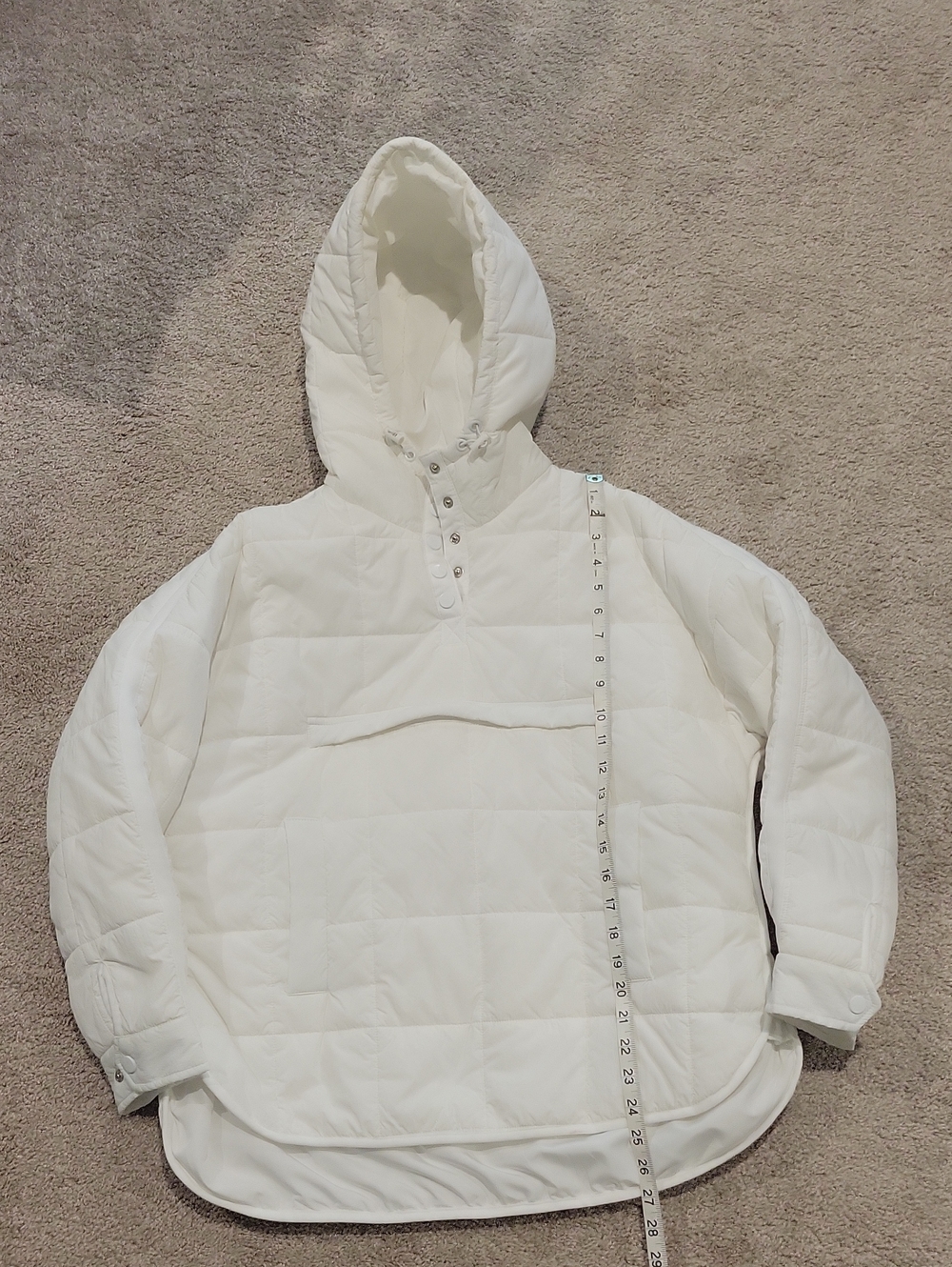 White Quilted Hooded Pullover Jacket